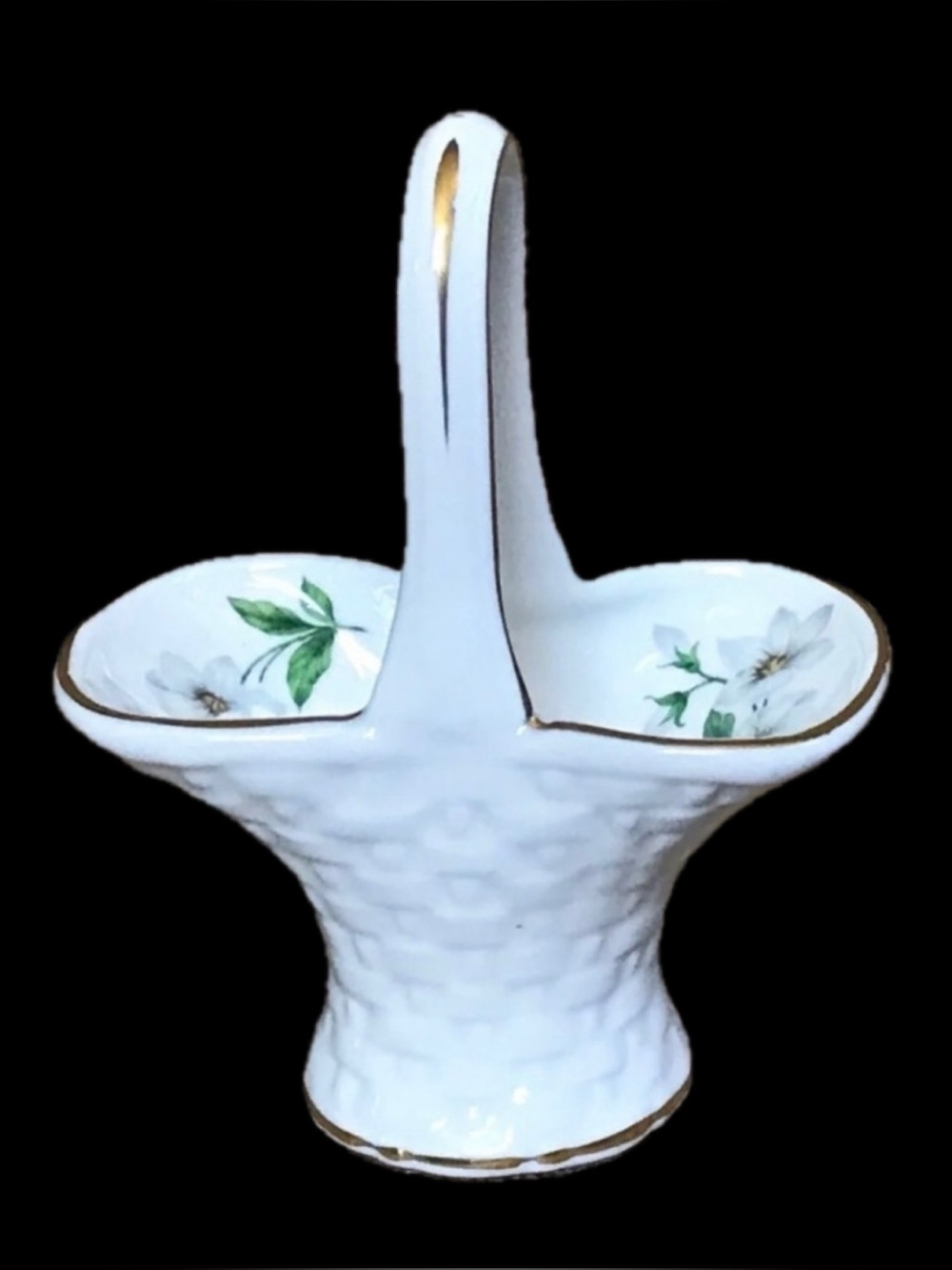 Vintage Crown Staffordshire Miniature Clematis Bone China Basket Trinket Dish
